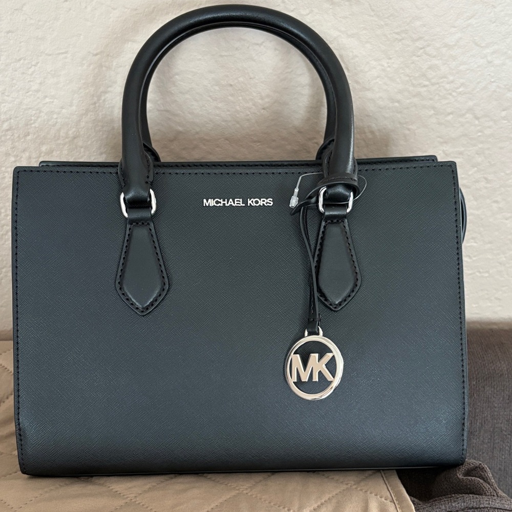 Michael Kors Sheila Black Satchel with Silver Accents - Picture 1 of 5